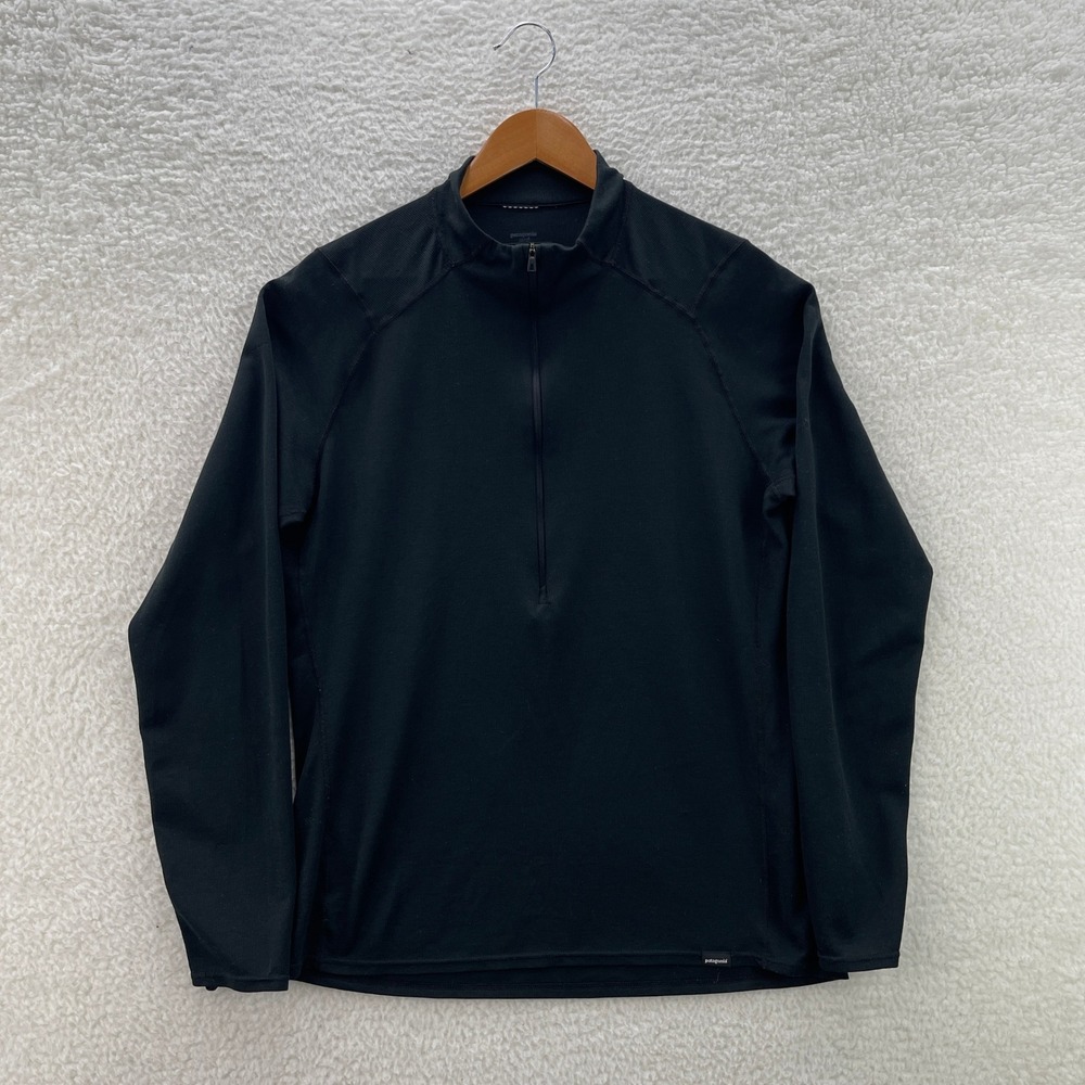Patagonia 1/4 Zip Shirt Mens L Black Capilene 2 Lightweight Zip Neck Hike 44905